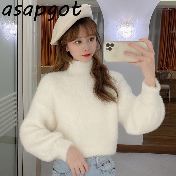 

femme chandails korean chic new winter sweaters turtleneck white fake mink cashmere mohair loose temperament fashion fairy wild1, White;black