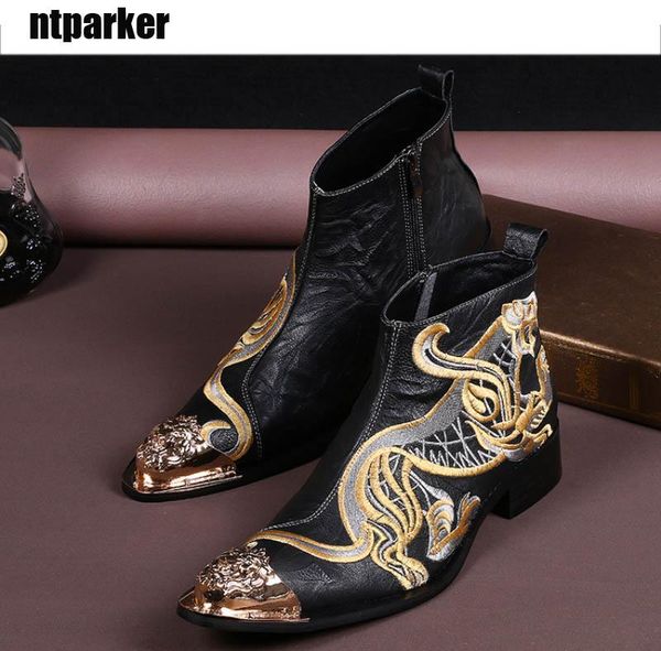 

new rock мода вышивка ботильоны man кожаные сапоги sexy ночной клуб обувь мотоциклетных ботильоны человек! 4546, Black