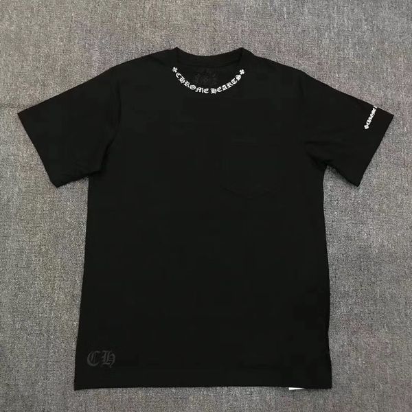 

brand fashion ins crosin sanskrit letter neckline print white simple short sleeve t-shirt unisex, Black