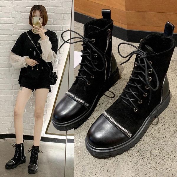 

2020 winter new style women's boots women's shoes women's boots short online celebrity-fashionable combat #gt1i, Black