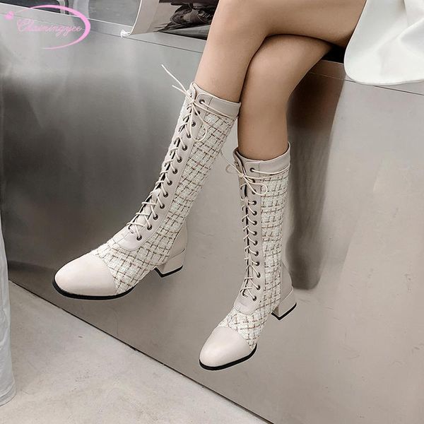

boots party style comfortable round toe knee-high fashion stripes lace-up black apricot medium with chunky riding women's shoes