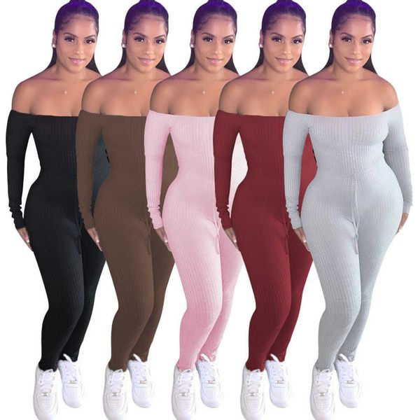 

spring and autumn women jumpsuits 2022 fashion solid color off shoulder long sleeve bodysuit women wrap chest jumpsuit skinny onesies, Black;white