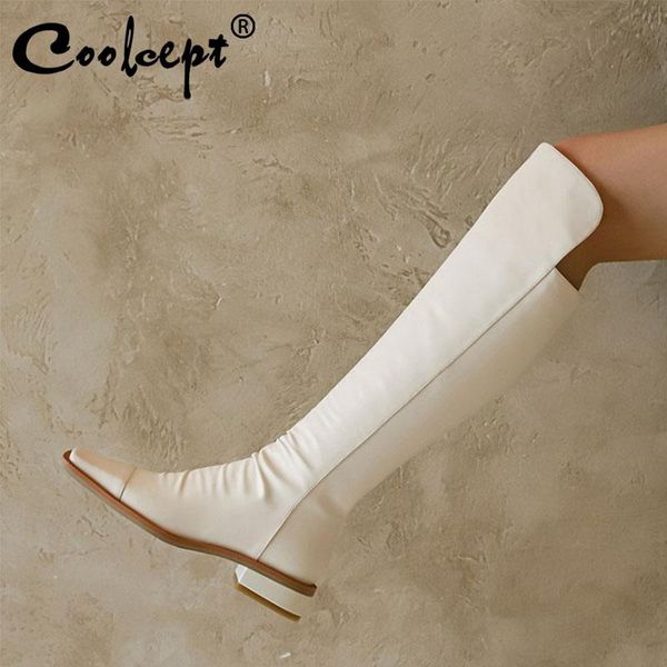 

boots coolcept women knee high genuine leather zipper winter long fashion shoes woman footwear size 34-40, Black