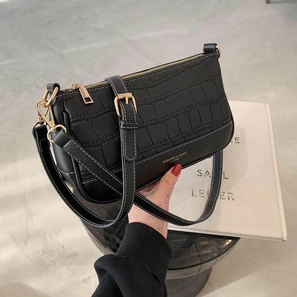 

cross body stone pattern pu leather shoulder bags for women 2021 elegant black brown armpit bag female handbags travel fashion hand