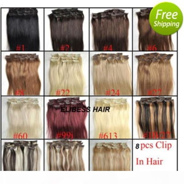 

popular product straight brazilian remy colorful human hair clip in extensions 140 gram 12 to 26 inches, Black