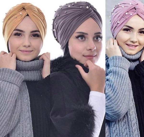 

turbante mujer muslim cotton turban hijab cap arab wrap head scarf bonnet for women india africa bead turban cap twist headband1, Red
