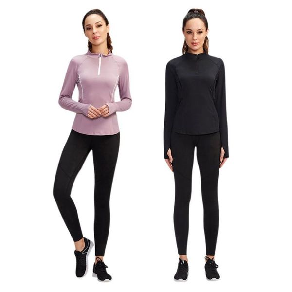 

yoga outfits t-shirt women winter fitness quick-drying training sweater zipper long sleeve sportwear, White;red