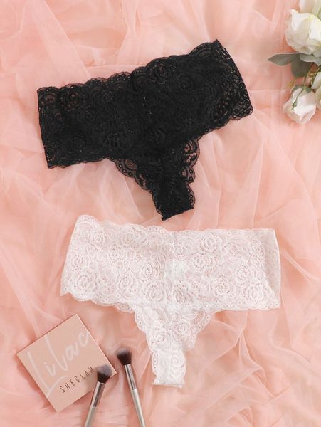 

2pack plus floral lace panty g8g2#, Black;white