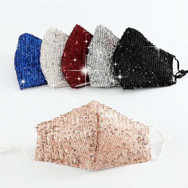 

dhl shipping fashion sequins print mask washable reusable gliter bling face shield shiny face cover anti-dust masks kimter-c290fz, Black