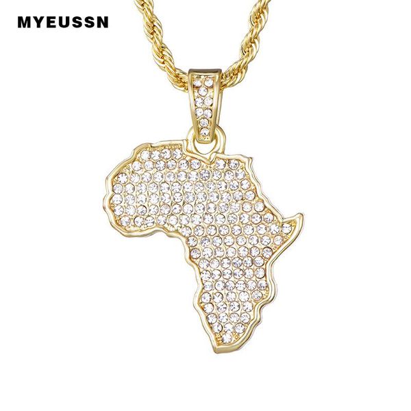 

pendant necklaces africa map iced out chain rhinestone crystal gold/silver colour & necklace for fashion men/women gift jewelry
