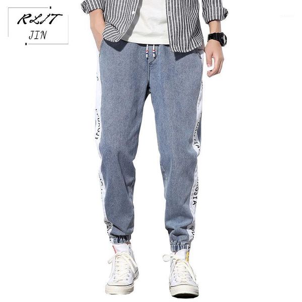 

rljt.jin trend direction 2019 new japanese patchwork baggy jeans mens jogger printed simple casual pants male high street style1, Blue