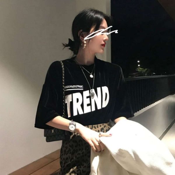 

dign chic veet fashionable letter korean printing loose autumn and winter thickened t-shirt backing, Black;gray