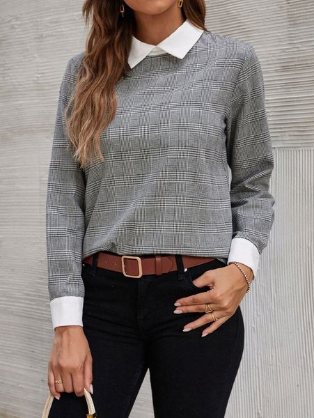 

plaid contrast collar blouse f7kv#, White