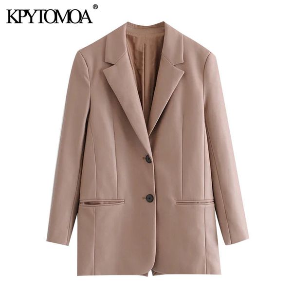 

kpytomoa women fashion faux leather oversized blazer coat vintage long sleeve pockets female outerwear chic 201201, White;black