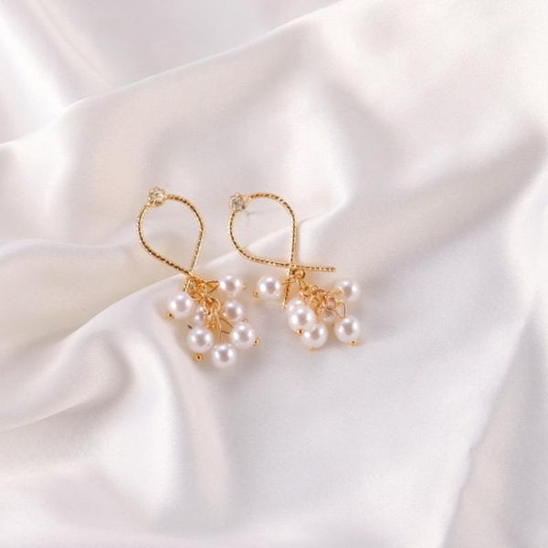 

fyjs unique light yellow gold color geometric imitation pearl stud earrings for party gift jewelry1, Golden;silver