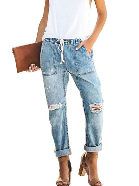 

women's jeans 2021 casual denim distressed ladies with pocket, Blue