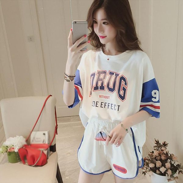

2021 new casual sporting womens sets o neck letter print pullovers short sleeve t shirt loose solid shorts, Gray
