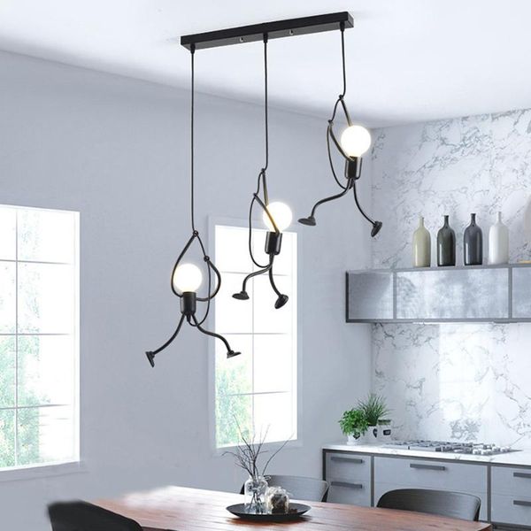 

beiaidi creative cartoon iron little man pendant lights nordic climbing man pendant hanging lamp e27 metal cord light