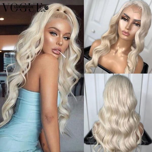 

luxuriousvogue platinum blonde human hair wigs preplucked glueless ombre wavy lace front wig remy brazilian hair wigs for women, Black;brown