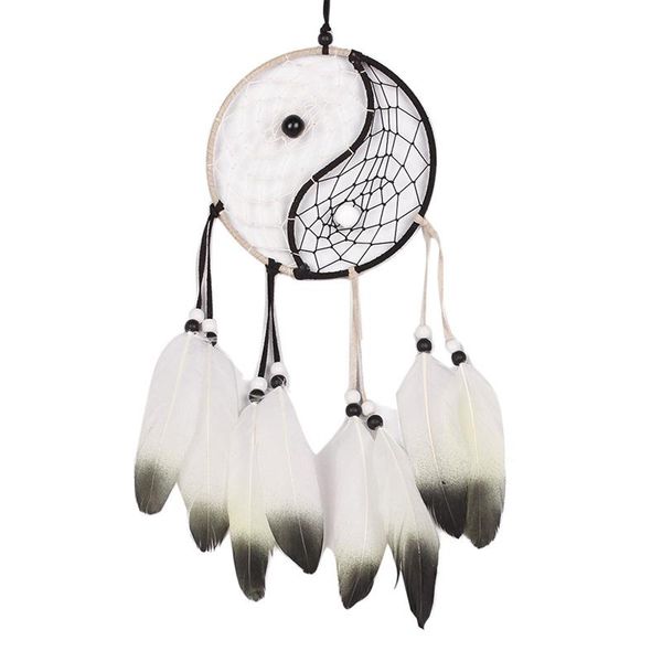 

decorative objects & figurines white and black dream cathcer chinese style taiji dreamcatcher beads feather catcher home hanging decoration