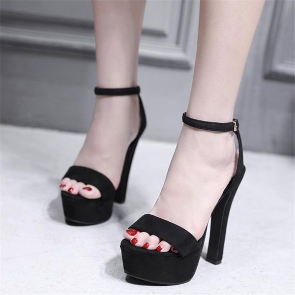 

2020 fashion women summer fetish 14cm high heels black 5cm platform luxury block sandals lady pumps prom party strap shoes