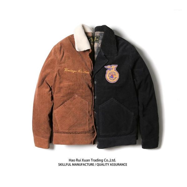 

thick cotton suit with sauce ffa jacket corduroy jacket embroidered lamb hair vintage winter coat men mens winter coats1, Black