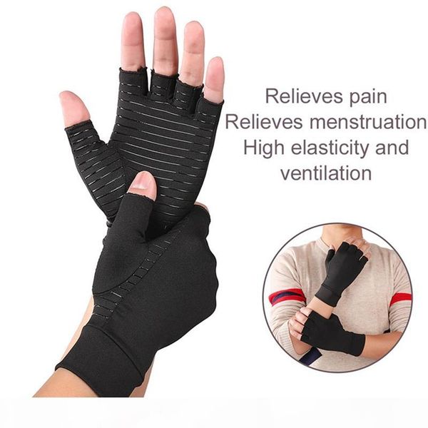 

anti-arthritis half finger copper therapy gloves with grippers hand support relieve rheumatoid pain gloves health care