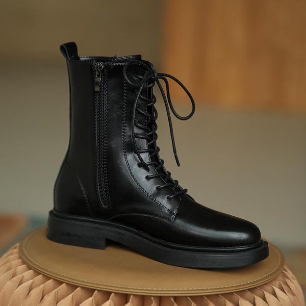 

sklfgxzy autumn and winter genuine leather black female boots riding boots women's cowhide women's shoes size 35-39