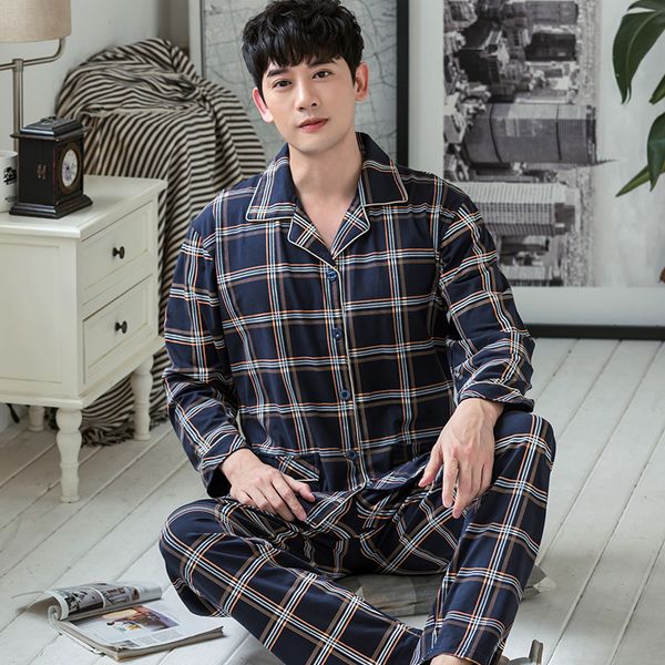 

pajamas autumn pure cotton cardigan fold-down collar plus-sized 4xl long sleeve fashion men set dad home wear, Black;brown