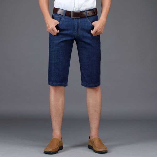 

summer men's slim straight and jeansshorts and jeansshorts capris business style jeans capris versatile casual jeans zncwi, Blue