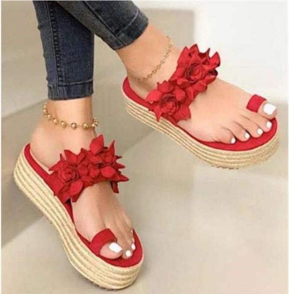 

sandals 2021 dropship woman slippers lady platform flower casual beach flip flops women summer high heel slippers1, Black