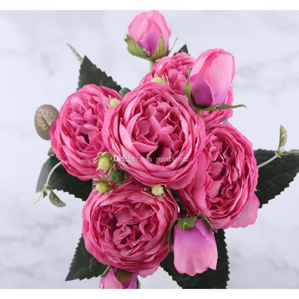 

30cm rose pink silk peony artificial flowers bouquet 5 big head and 4 bud fake flowers for home wedding decoration jllsuo eatout