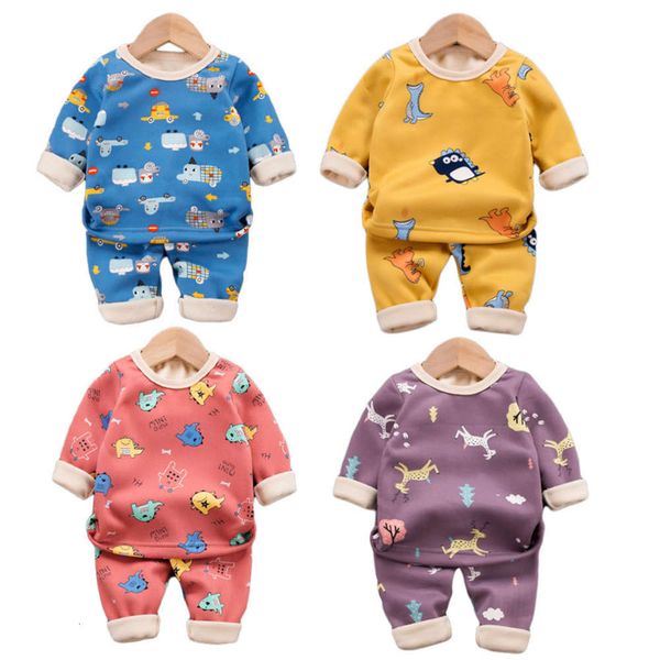

and children's plush thickened cotton thermal underwear set, Blue;red