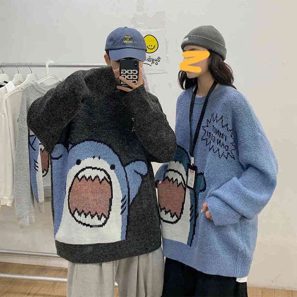 

Sweater Harajuku Shark Hip Hop Streetwear Men Clothing Pullover O-neck Oversize Fashion Casual Couple Male Sweaters, White;black