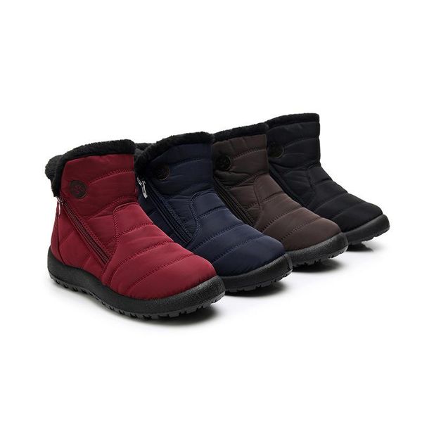 

boots women 2021 winter for waterproof warm snow botas mujer zipper ankle low heels shoes, Black