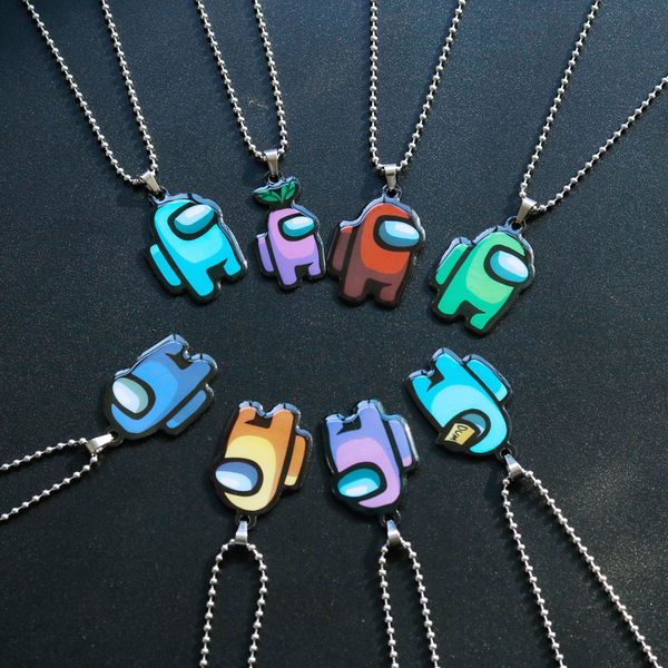 

among us pendant necklaces stainless steel jewelry colorful games amongus beads chain gift for boyfriends jewelry, Silver