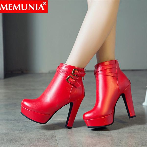 

boots memunia big size 34-43 fashion ankle for women round toe autumn winter zip high heels ladies platform 2021, Black