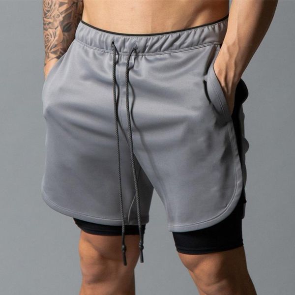 

gym shorts men 2 in 1 double layer short pants fitness running sports workout bermuda male summer casual quick dry beach shorts, White;black