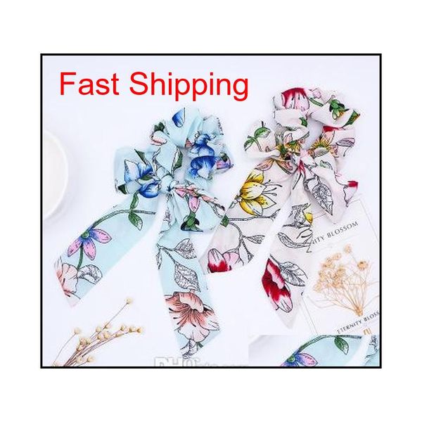

floral print scrunchie women hair scarf elastic bohemian hairband bow hair rubber ropes girls hai qylign nana_shop, Silver