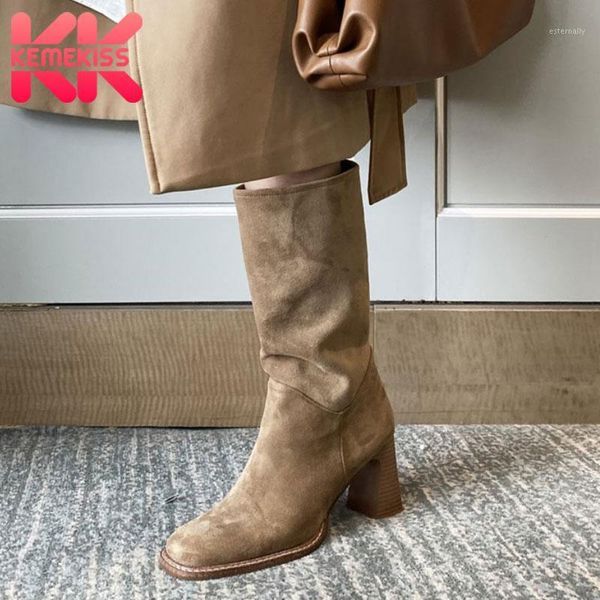 

boots kemekiss design women mid calf strange heels square toe shoes fashion short woman footwear size 34-401, Black