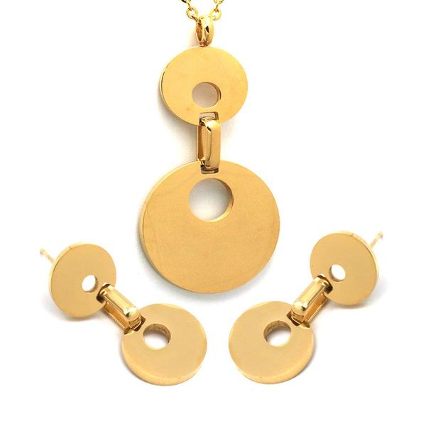 

round shape stainless steel necklace earrings jewelry sets elegant gold-color stainless steel sets women jewelry gift, Silver