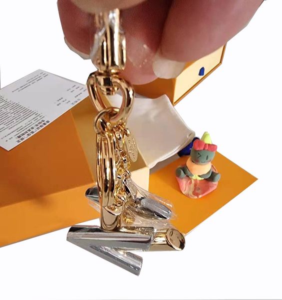 

designer aolly lock keychain keyring fashion purse pendant car chain charm brown flower mini bag trinket gifts accessories with box, Silver