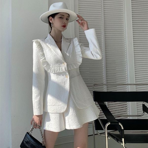 

spring and autumn new solid color loose large size casual lady temperament fashion fried street suit skirt set, White