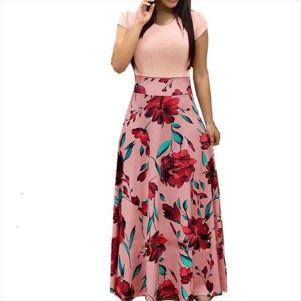 

твердая лето v образным вырезом с коротким рукавом женские платья повседневный печати цветка империи платья мода длина линии лодыжки платье, Black;gray