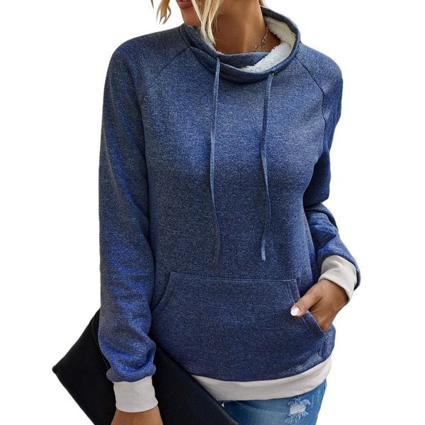 

women's sweaters women stand collar long sleeve drawstring pocket hoodie plush lining sweatshirt, White;black