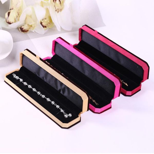 

100pcs/lot high-grade velvet jewelry box pendant necklace bracelet boxes korea flannel long chain box jewelry packing storage, Pink;blue