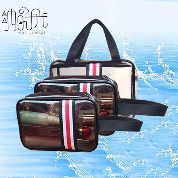 

cosmetic bags & cases 2021 style portable women transparent striped casual pvc travel wash lady waterproof toiletry bag zipper1