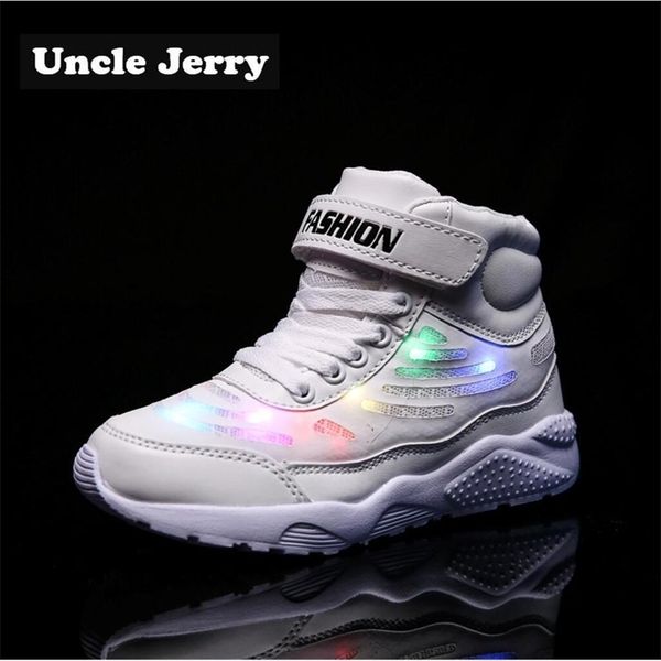 

uncle jerry led shoes for child usb chargering light up sneakers for boys girls glowing fashion shoes school comfortable casual y201028, Black