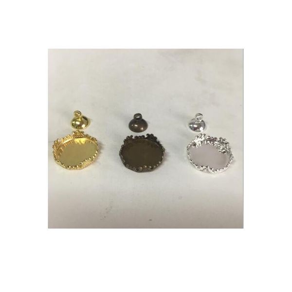 

20pcs 15mm bronze/silver/gold crown tray base 8mm metal caps for glass globe vial pendant jewelry tools bbyaow, Black