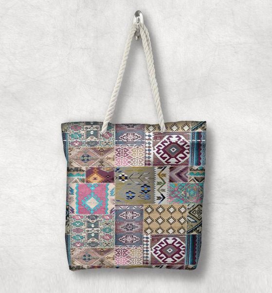 

else серый синий лоскутная kilim дизайн anatolia античный белый rope ручка холст сумка холст хлопок молнии сумка плеча